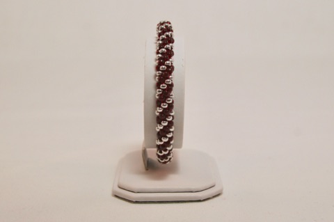 Red and Silver Spiral Beaded Kumihimo Bracelet